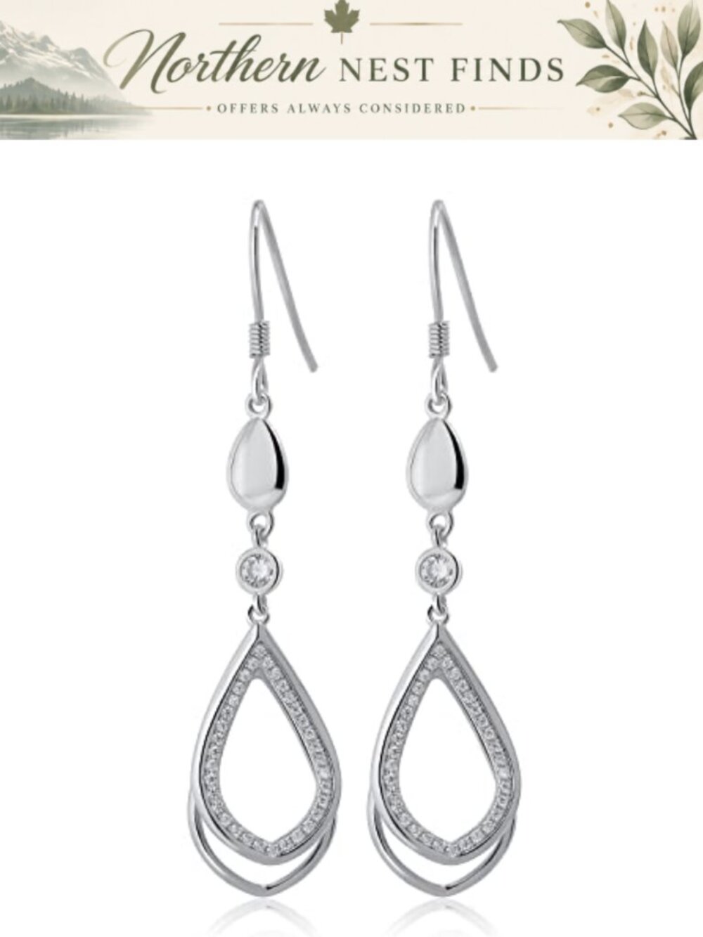 Sterling Silver Dangle Drop Earrings Teardrop Statement